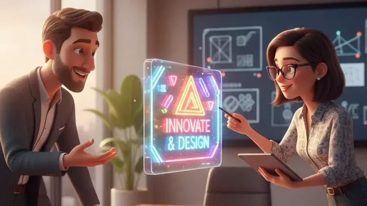 Pemilik kedai berbincang rekaan signboard bersama designer profesional.